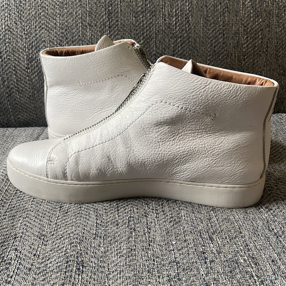 Frye Women's Lena Topstitched Platform White Leather Zip Up High Top Sneaker 10M - Picture 5 of 16